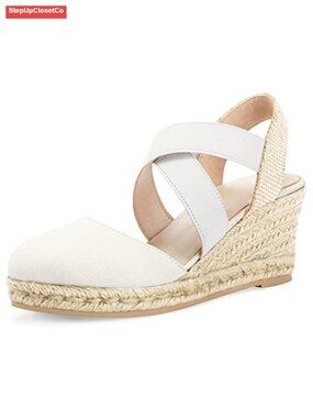 Closed Toe Crisscross Elastic Ankle Strap Platform Espadrille Wedge Sandals